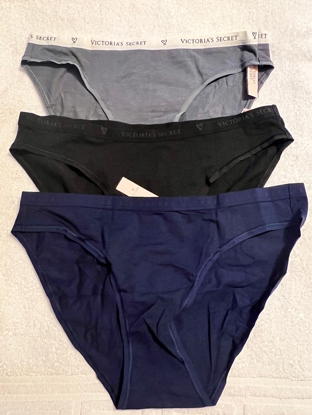 NWT Victoria's Secret Women’s Bikini 3-Pack — Gray, Black & Navy, Size M